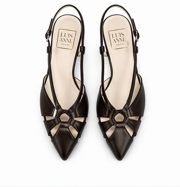 Décolleté slingback in pelle testa di moro con tagli geometrici