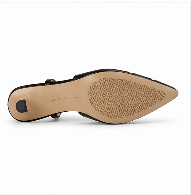 Décolleté slingback in pelle testa di moro con tagli geometrici