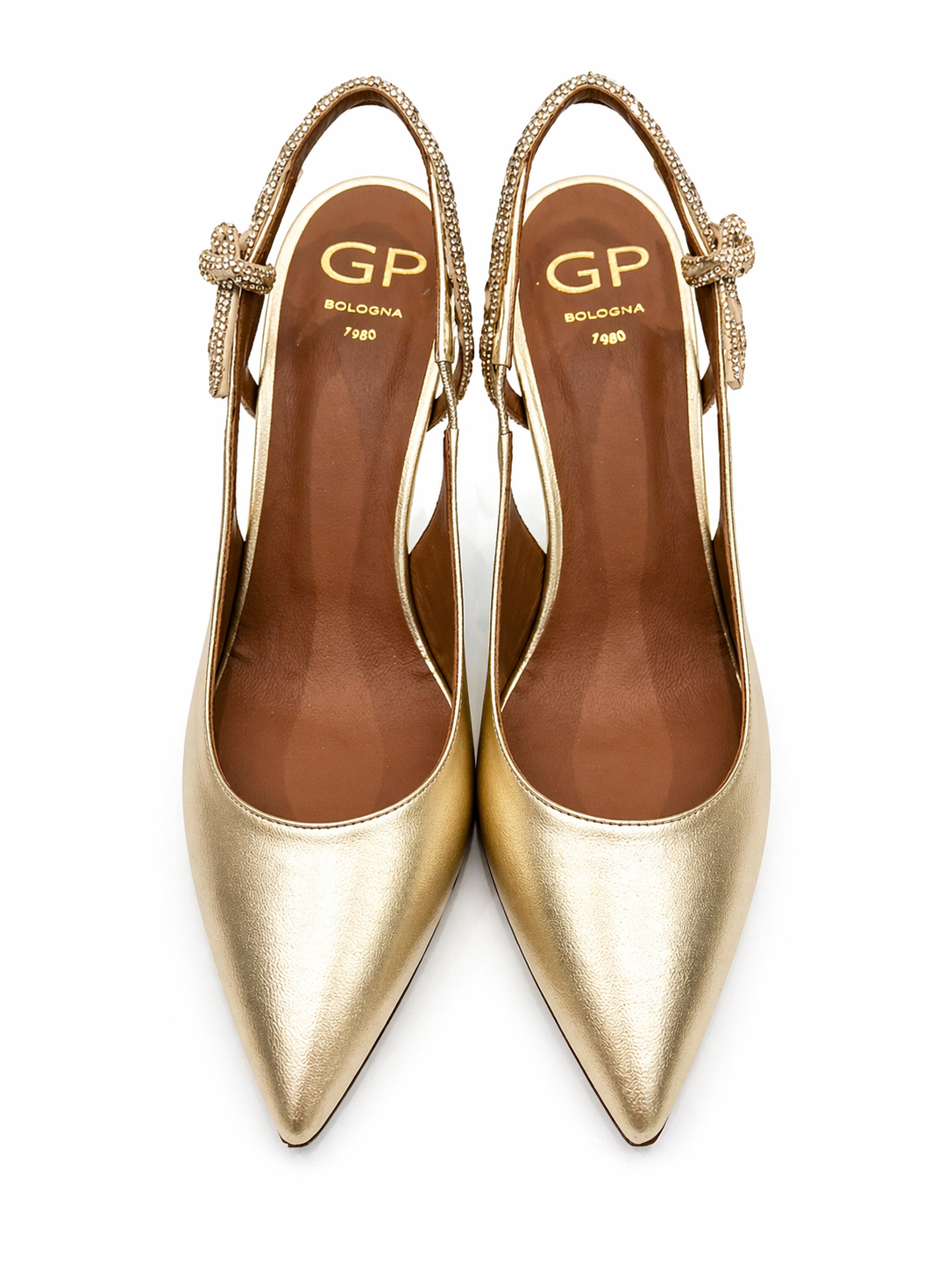 Décolleté slingback oro con dettagli gioiello