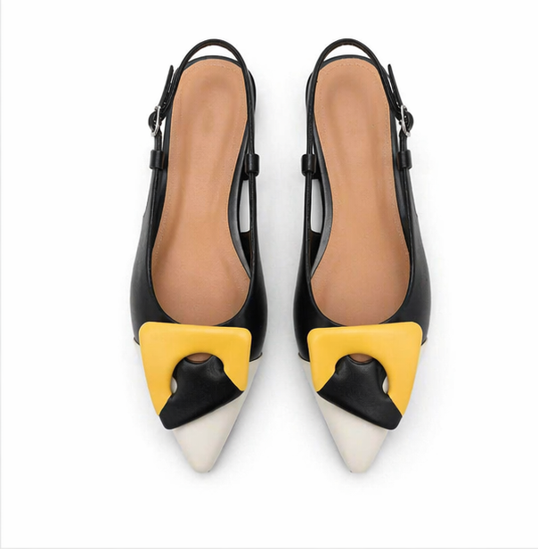 Ballerine slingback bicolor con dettaglio geometrico