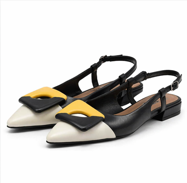 Ballerine slingback bicolor con dettaglio geometrico