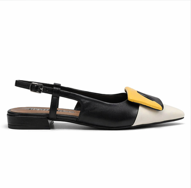 Ballerine slingback bicolor con dettaglio geometrico