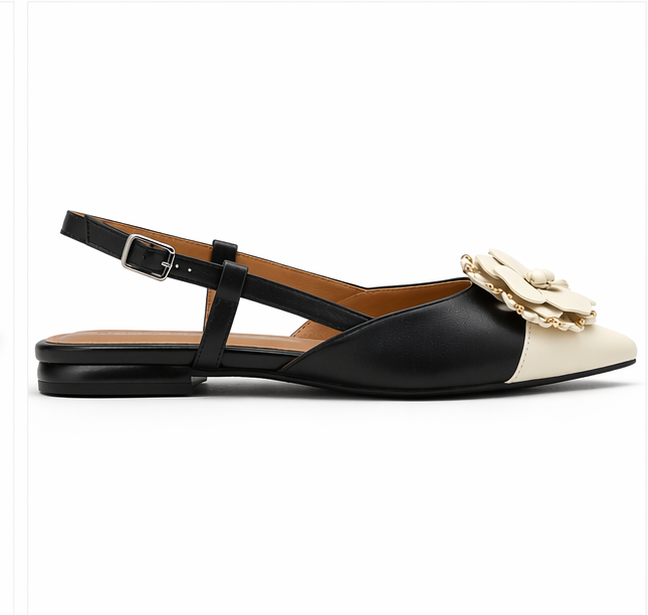 Ballerine slingback bicolor con applicazione floreale