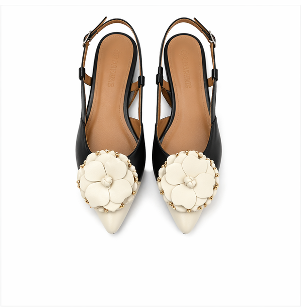 Ballerine slingback bicolor con applicazione floreale