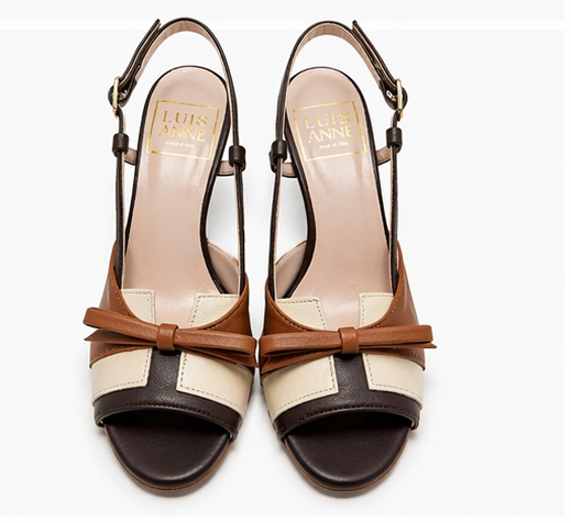 Sandalo slingback in pelle multicolor con fiocco – Tacco medio