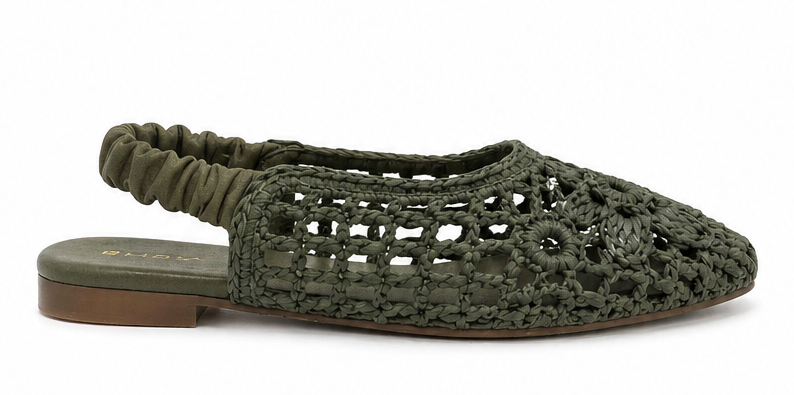 Sandalo slingback in rafia intrecciata con dettaglio floreale