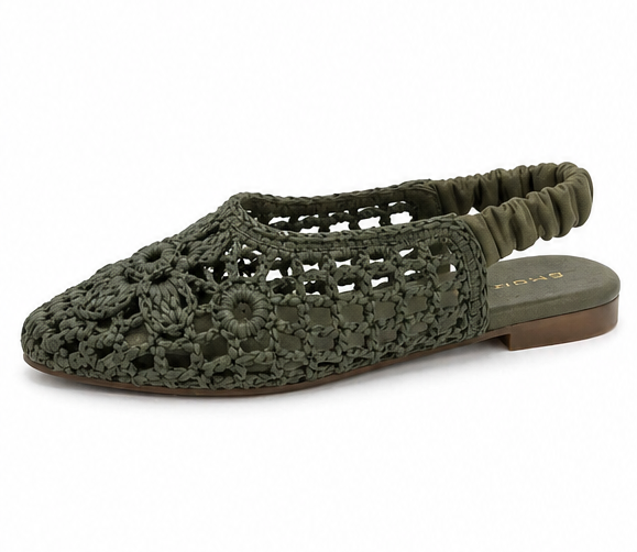 Sandalo slingback in rafia intrecciata con dettaglio floreale
